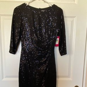 Black Sequined Party Dress, Long Sleeves